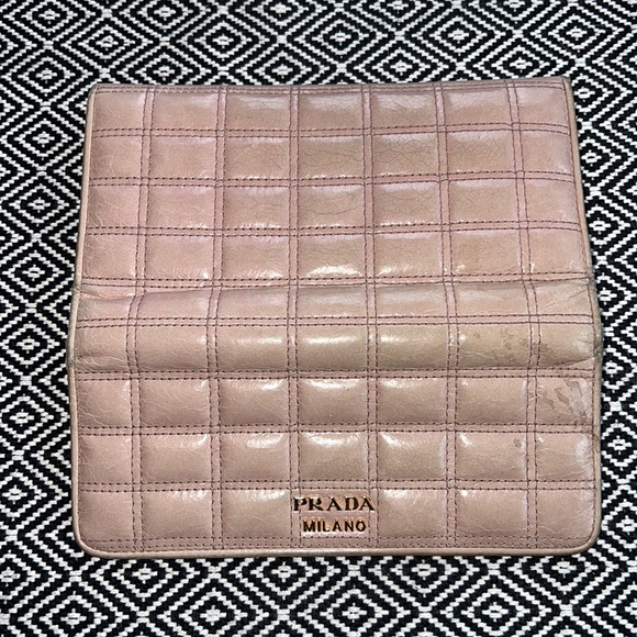 PRADA Long Wallet Card Case Purse Clutch Pink Quilted Acrylic Chain Authentic - Picture 10 of 14